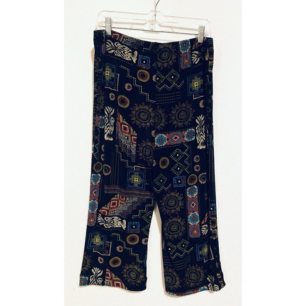 Coldwater Creek Pants Womens Large Aztec Southwestern Slinky Cropped Boho Hippie - Picture 3 of 6